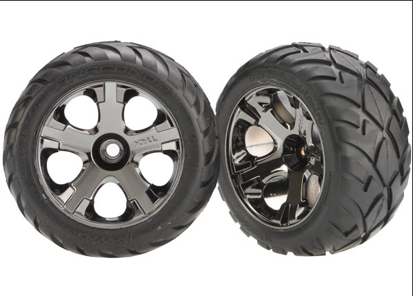 Tires & wheels, assembled, glued (all-star black chrome wheels, anaconda tires, foam inserts) (nitro front) (1 left, 1 right) afbeelding