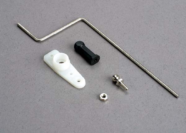 Steering rod/ plastic rod end/ chrome threaded ball & nut/ servo horn afbeelding