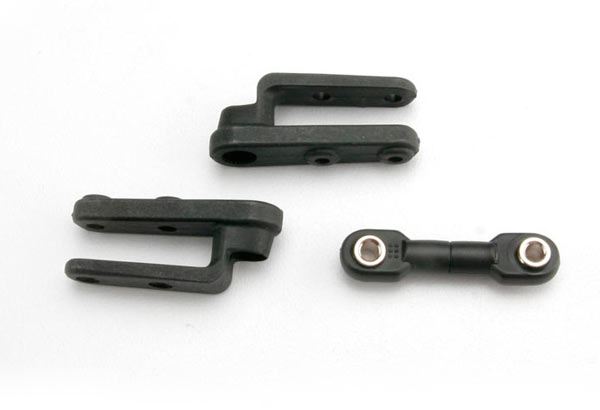Servo horns, steering (2)/ steering link (3x12mm threaded rod (1)/ rod ends (2)/ hollow balls (2) afbeelding