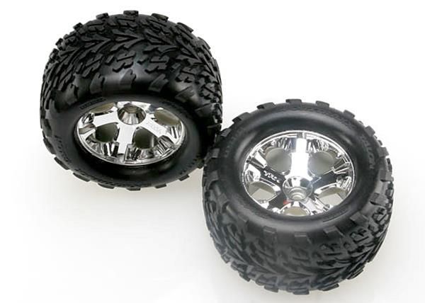 Tires & wheels, assembled, glued (2.8") (all-star chrome wheels, talon tires, foam inserts) (nitro stampede front) (2) afbeelding
