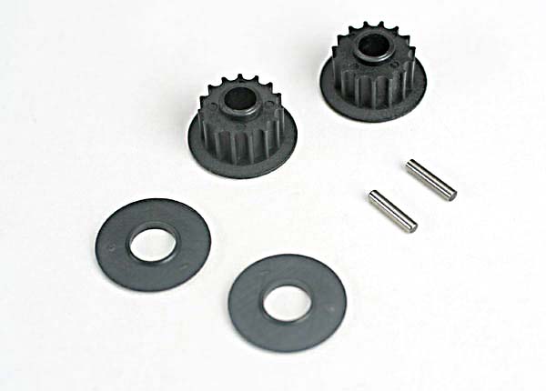 Pulleys, 15-groove (front/ rear) (2)/flanges (2)/ axle pins (2) afbeelding