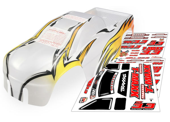 Body, t-maxx, prographix (replacement for the t-maxx 3.3 painted body. graphics are painted, requires paint & final color application.)