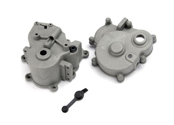 Gearbox halves (front & rear)/ rubber access plug/ shift detent ball/ spring/ 4mm gs/ shift shaft seal, glued afbeelding