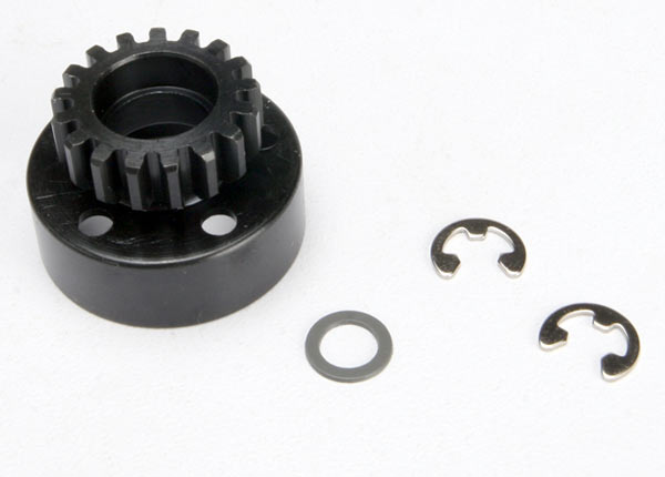 Clutch bell (17-tooth)/5x8x0.5mm fiber washer (2)/ 5mm e-clip (requires 5x11x4mm ball bearings part #4611) (1.0 metric pitch) afbeelding