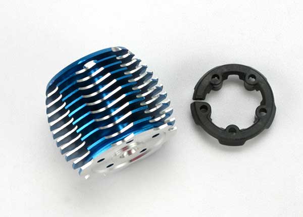 Cooling head, powertune (machined aluminum, blue-anodized) (trx 2.5 and 2.5r)/ head protector (plastic) afbeelding