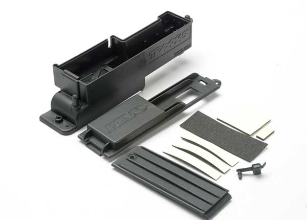 Electronics box, right/ box cover/ charge jack plug (rubber)/ foam padding and adhesive afbeelding