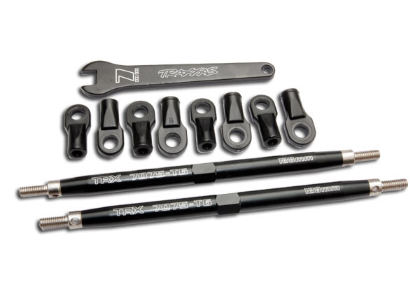 Toe links, revo (tubes 7075-t6 aluminum, black)(128mm, fits front or rear) (2)/ rod ends, rear (4)/ rod ends, front (4)/ wrench (1) afbeelding