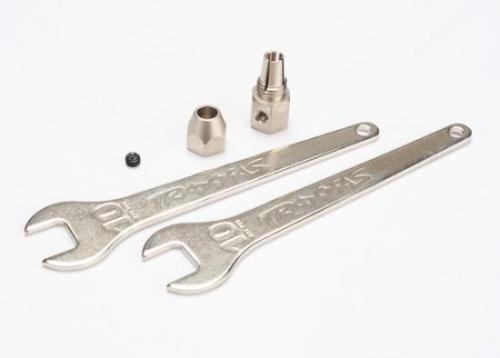 Motor coupler, collet style/ gs 4x3 ss (with threadlock) (1)/ wrench, 10mm (2)