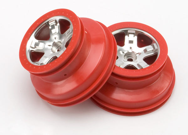 Wheels, sct satin chrome, red beadlock style, dual profile (2.2" outer, 3.0" inner) (front) (2)