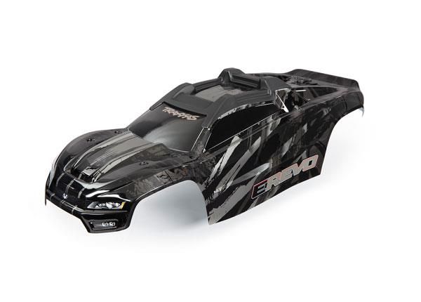 Body, E-Revo, Black / window, grill, lights decal sheet (TRX-8611R)