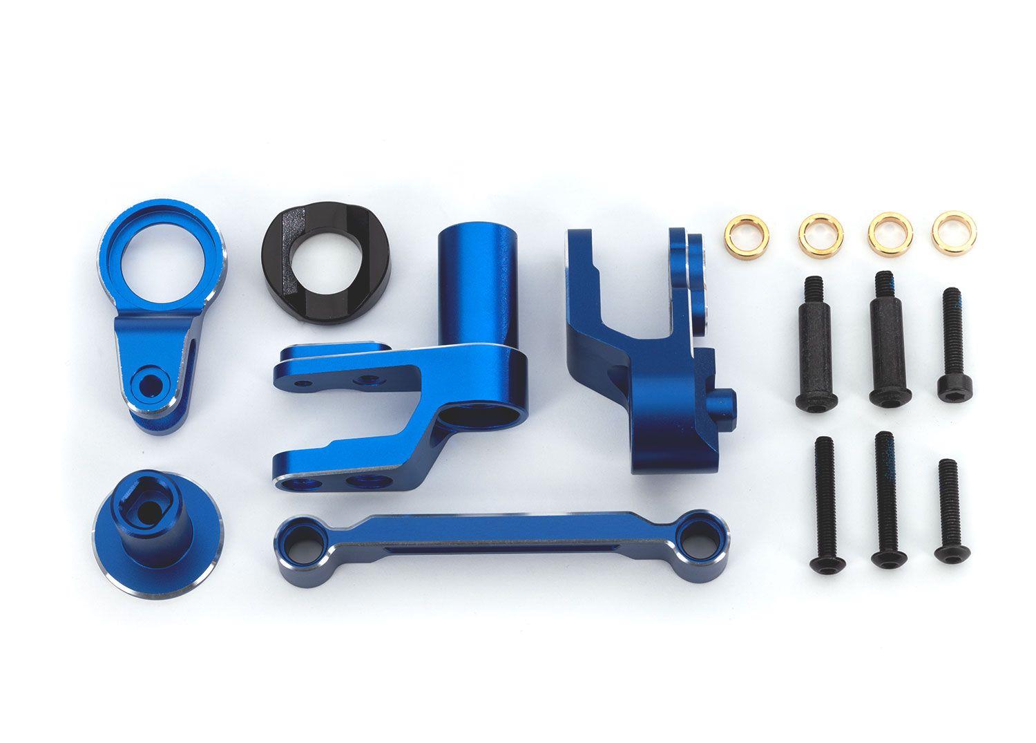 Traxxas - Steering bellcranks, draglink (blue-anodized 6061-T6 aluminum)/ bellcrank bushing (1)/ 3x20mm BCS (with threadlock) (2)/ 3x20mm BCS (with...