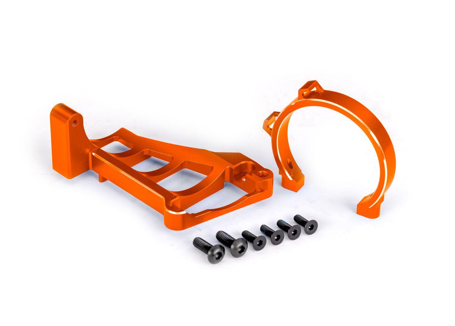 Traxxas - Motor mounts (front & rear) (orange-anodized 6061-T6 aluminum)/ 3x10mm CCS (with threadlock) (4)/ 4x12mm BCS (with threadlock) (2) (for u...