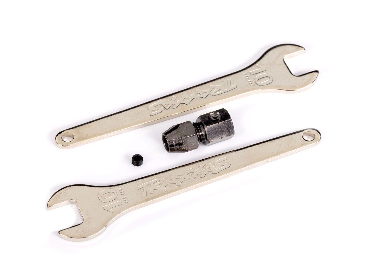 Traxxas - Motor coupler, collet style/ GS 4x3 (with threadlock) (1)/ Wrench, 10mm (2) (TRX-10361) afbeelding