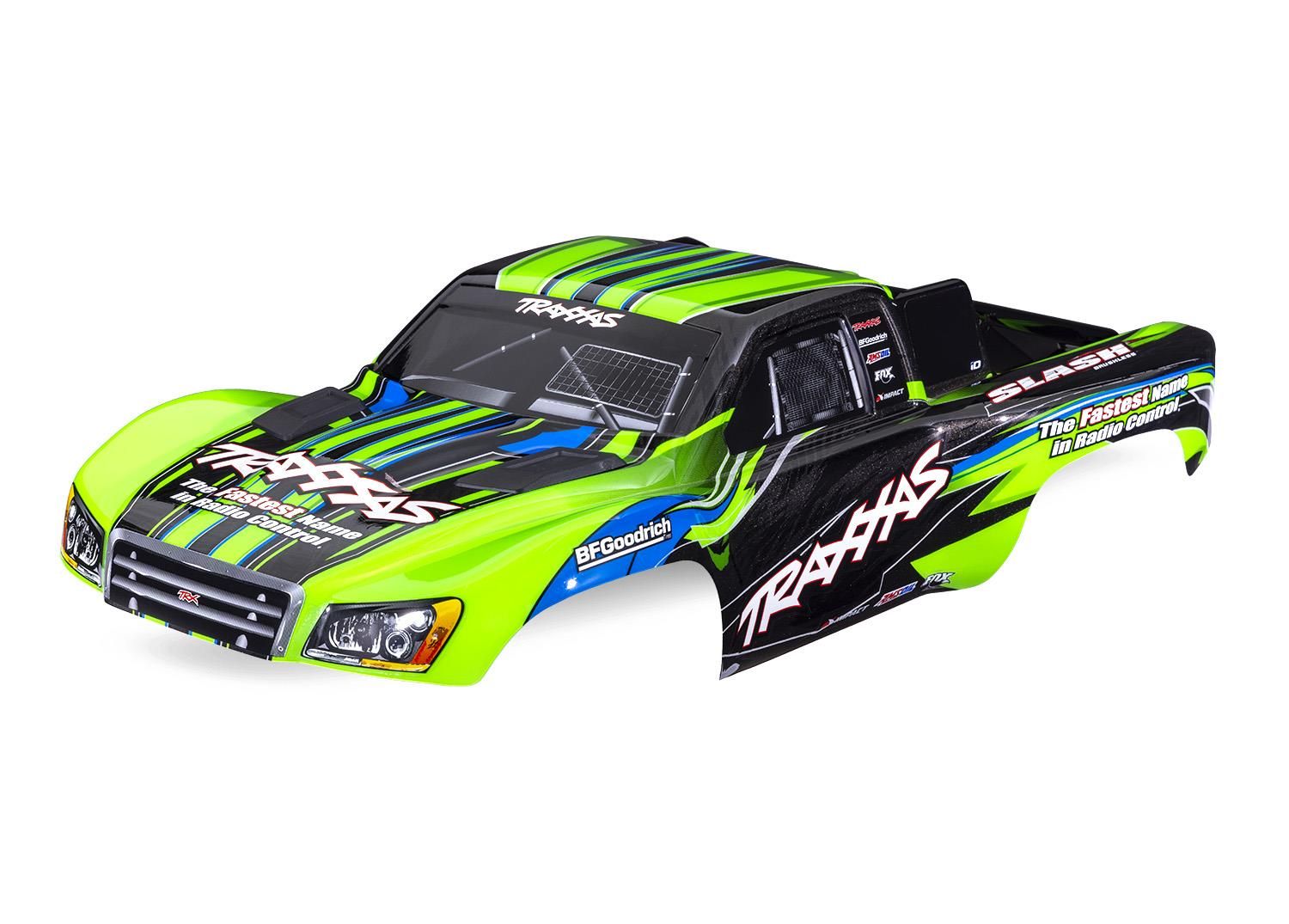 Traxxas - Body, Slash 2WD (also fits Slash VXL & Slash 4X4), Green (painted, decals applied) (assembled with front & rear latches for clipless moun...