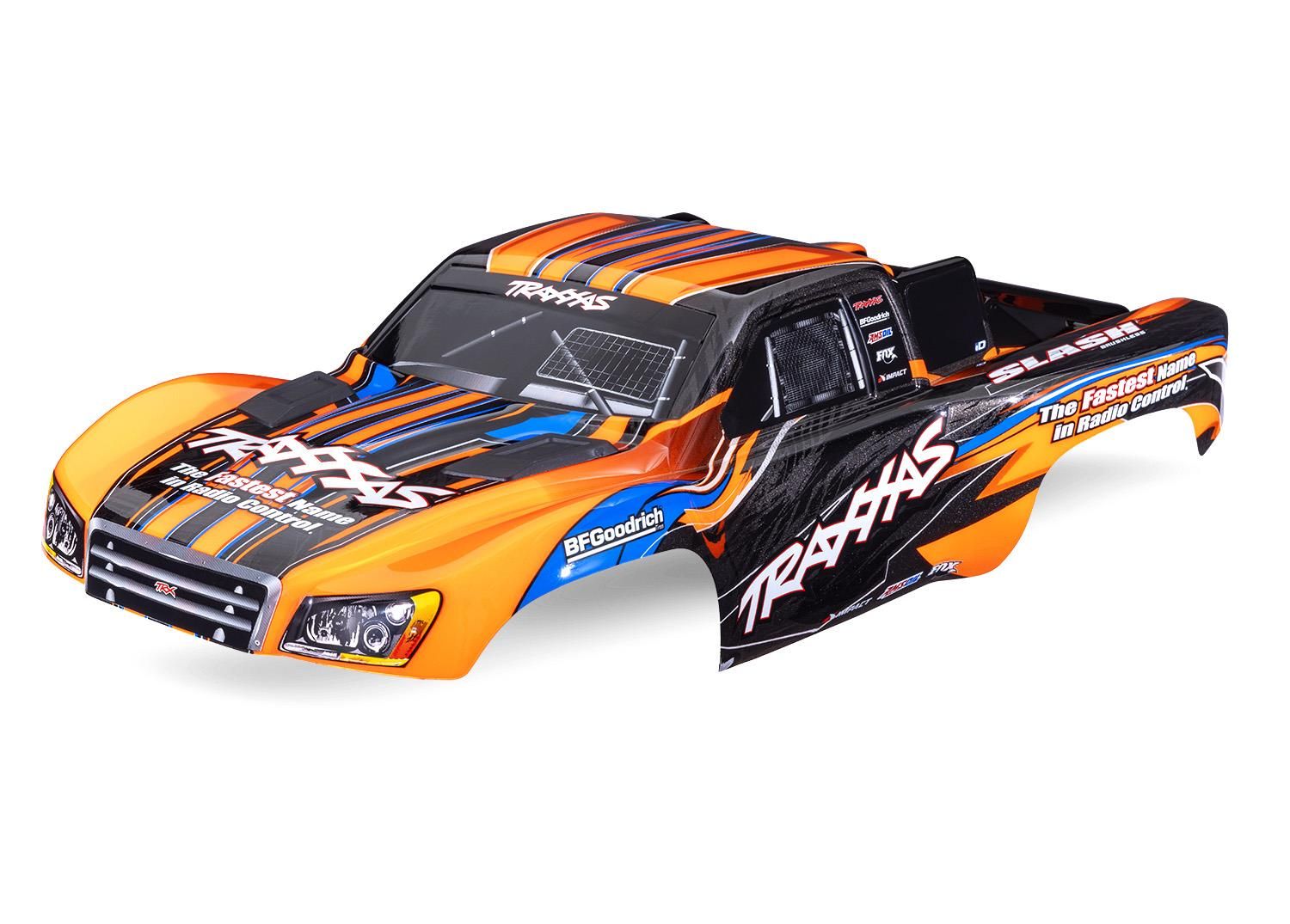Traxxas - Body, Slash 2WD (also fits Slash VXL & Slash 4X4), Orange (painted, decals applied) (assembled with front & rear latches for clipless mou...