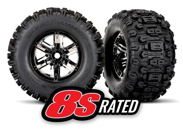 Traxxas - Tires & wheels, assembled, glued (X-Maxx black chrome wheels, Sledgehammer tires, foam ins