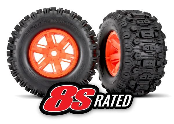 Traxxas - Tires & wheels, assembled, glued (X-Maxx orange wheels, Sledgehammer tires, foam inserts) (left & right) (2) (TRX-7774T)