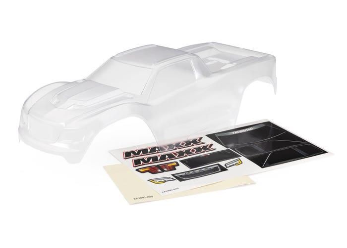 Traxxas - Body, Maxx (clear, requires painting)/ window masks/ decal sheet (fits Maxx with extended 
