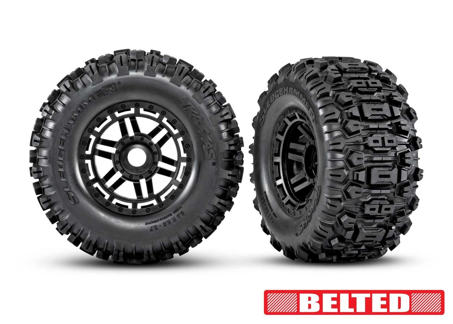 Traxxas - Tires & wheels, assembled, glued (black wheels, belted Sledgehammer All-Terrain tires, dual profile) (TRX-8979) afbeelding