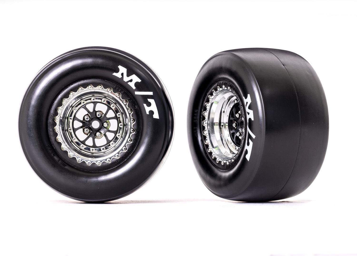 Traxxas - Tires & wheels Weld chrome / black wheels, Mickey Thompson Drag Slicks (TRX-9476R)