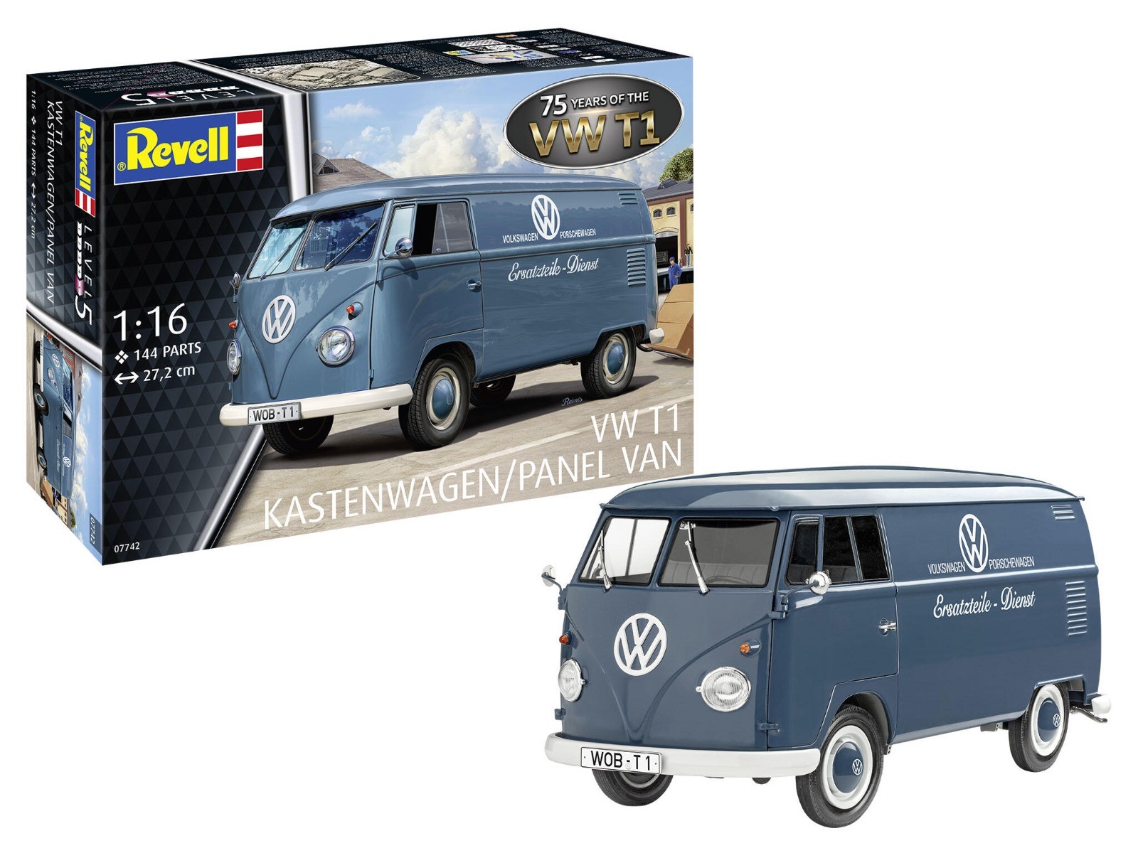 Revell 1/16 Volkswagen T1 Panel Van - 75 Years Of The VW T1 (07742) afbeelding