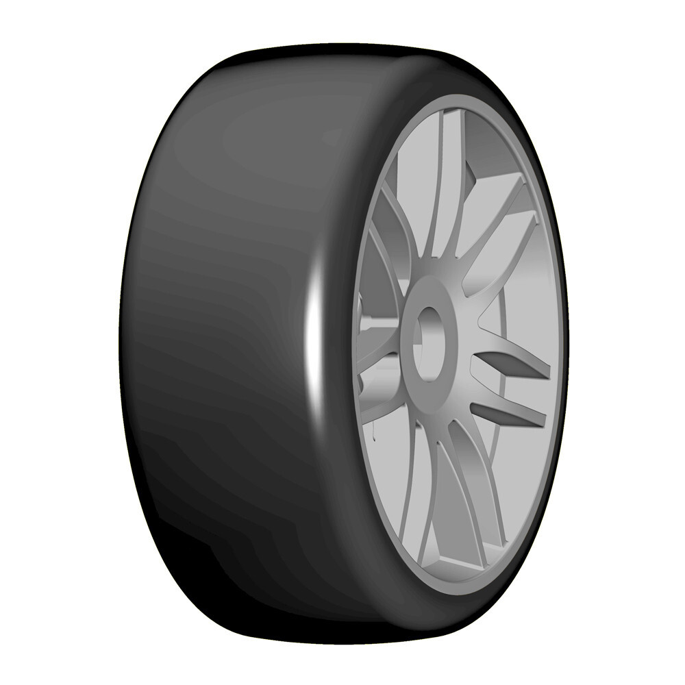 GRP T02 SLICK - S3 Soft - Mounted on New Spoked Silver Wheel - 1 Pair - TopRC