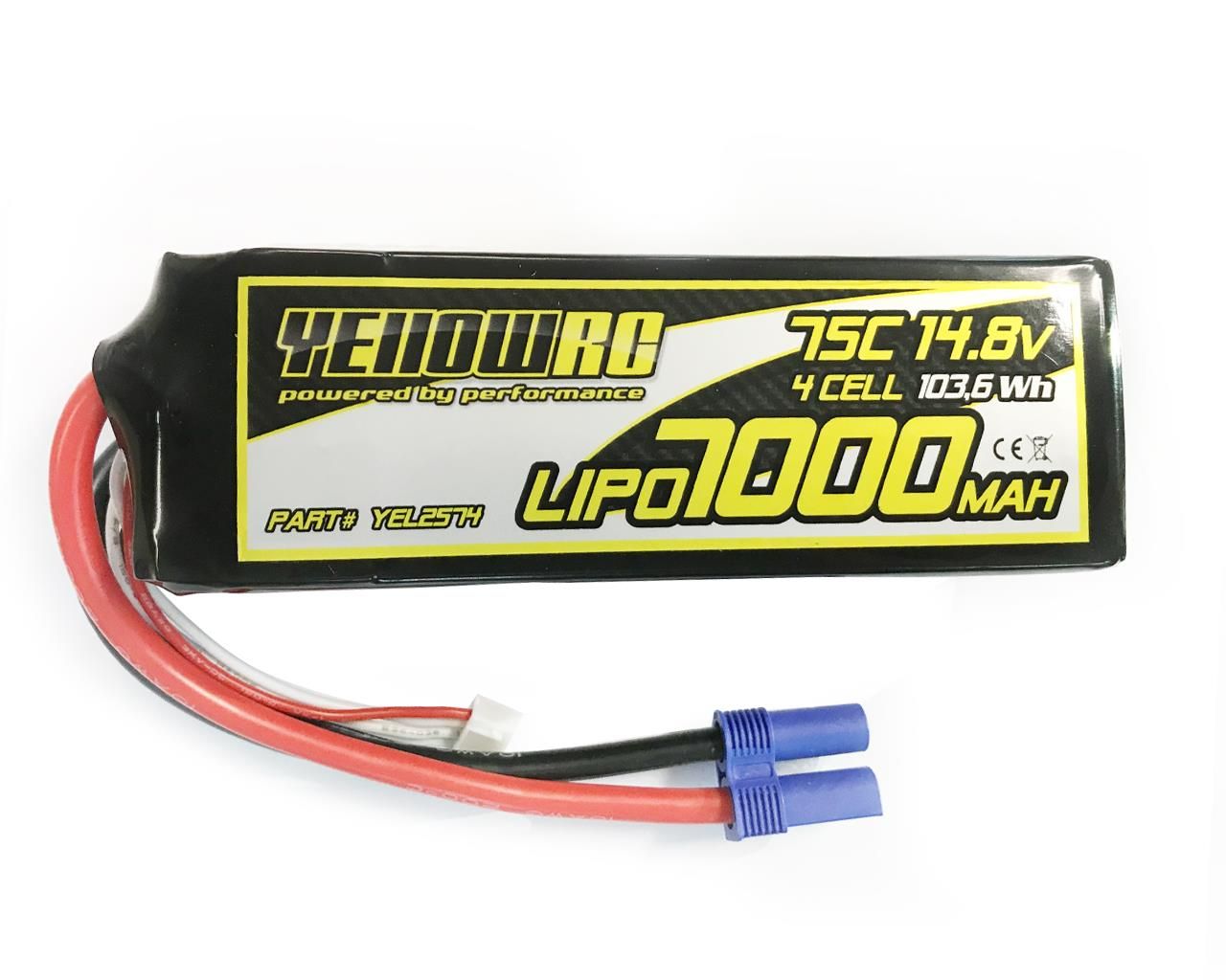 Yellow RC lipo 75C 14.8 volt 7000mah met EC5 stekker