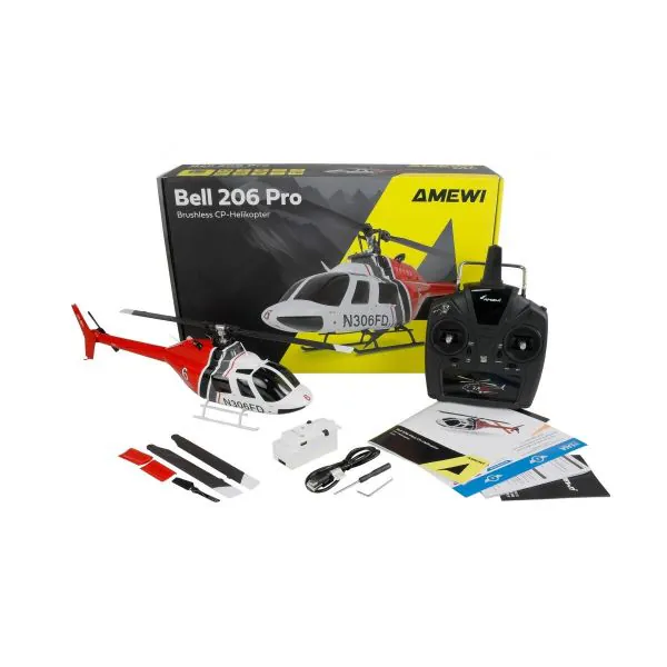 Amewi Bell 206 Jet Ranger CP Helikopter 6 Kanaals 6G RTF - Rood-Zwart 1:33 Schaalmodel